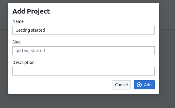 The group page for the new Tsunami group. There is an "add project" button.