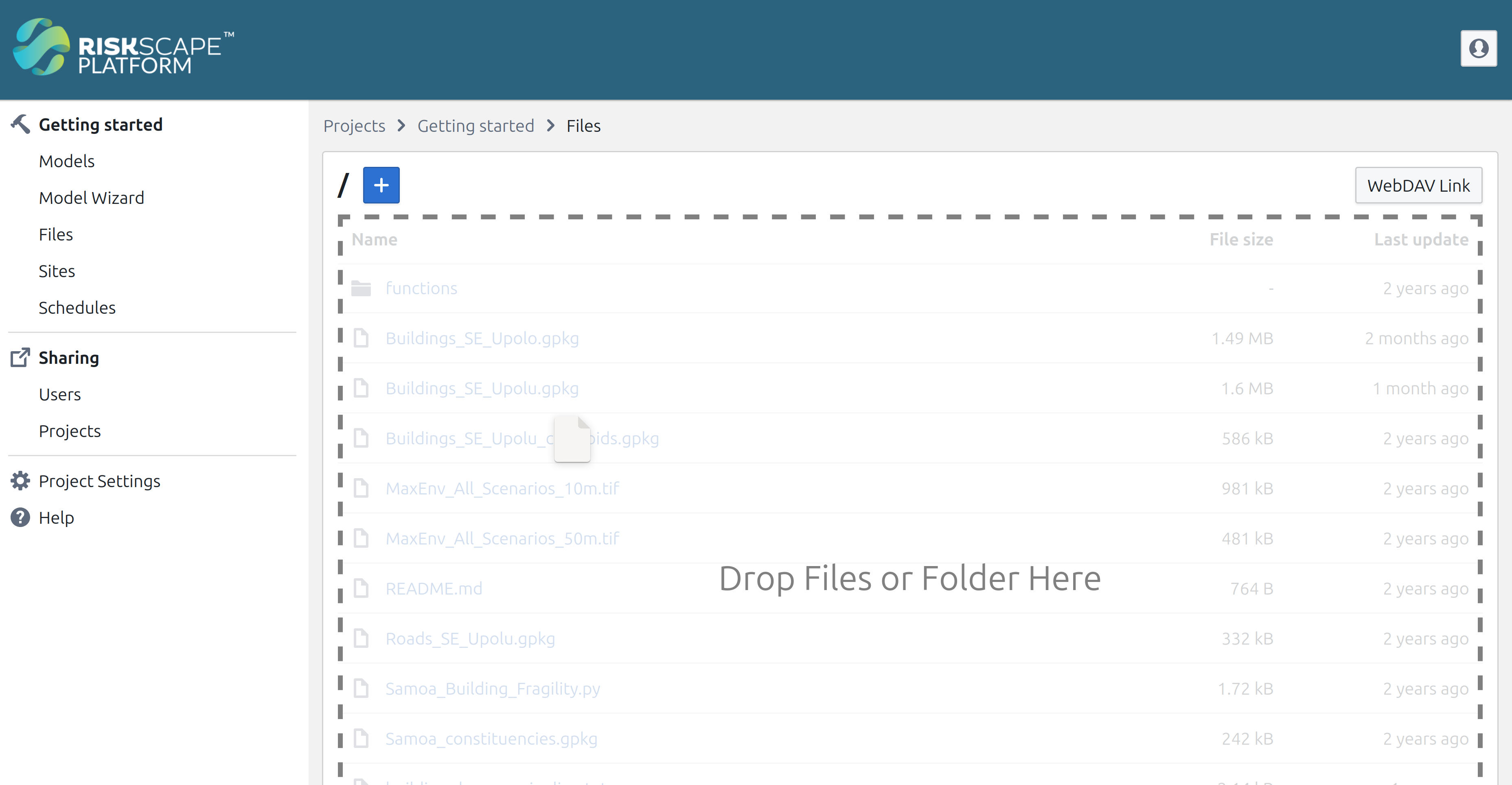 The files page for the new project with drag and drop being used.
