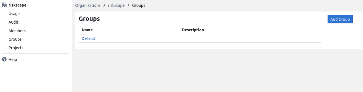 The group listing page. There is an "add group" button.