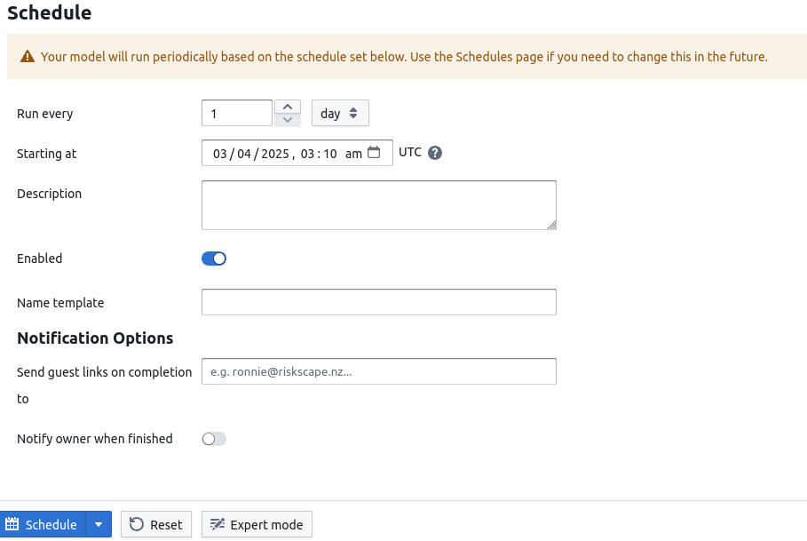 A form to create a schedule.